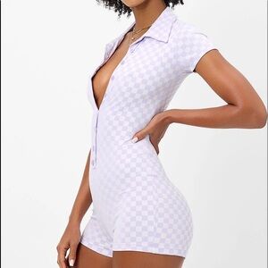 Frankie’s Bikinis Rose Romper in Purple Check